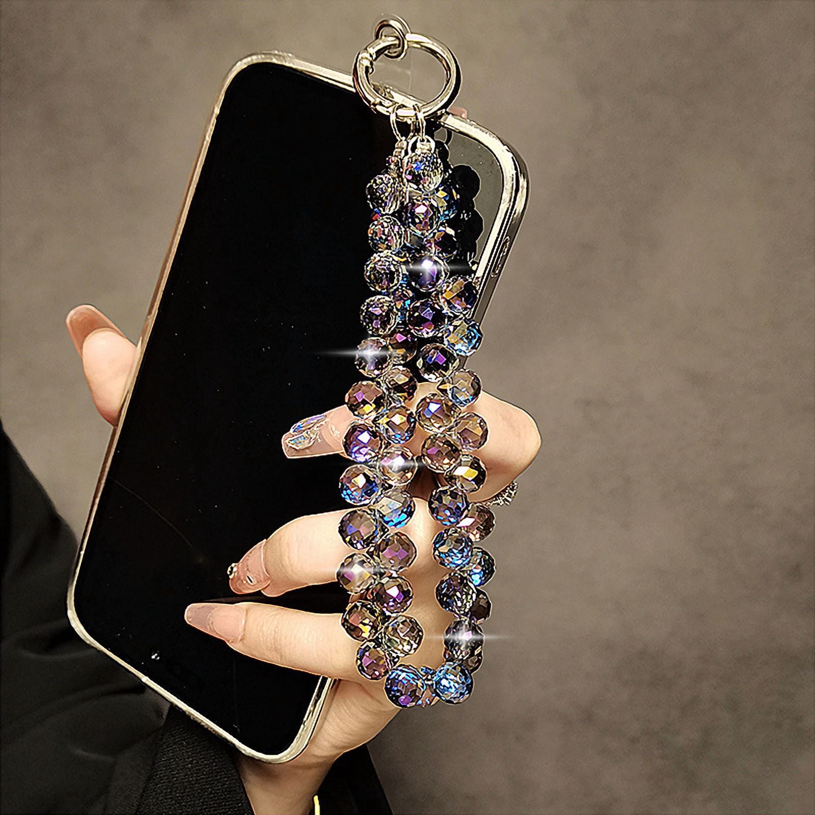 Luxurious Crystal Teardrop Phone Lanyard - Short Handmade Beaded Wrist Strap with Anti-Loss Design