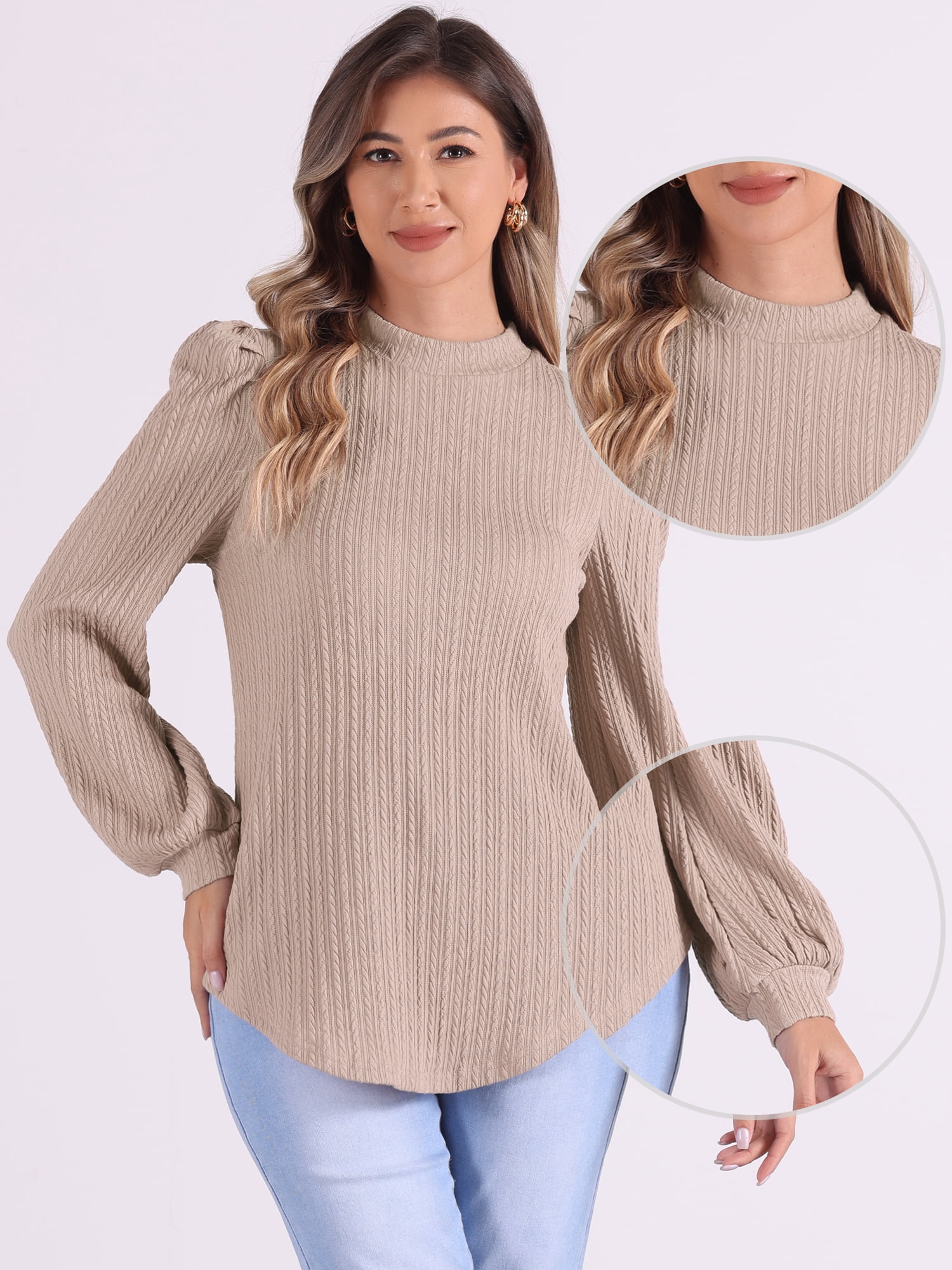 DARING DIVA Women's Puff Long Sleeve Casual Work Blouses XS Camel