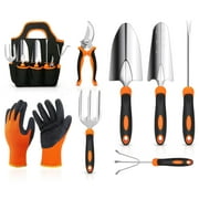 Gardening Tool Set, CoPedvic 9 Pcs Stainless Steel Garden Accessories with Tool Bag for Men Women, Black/Orange