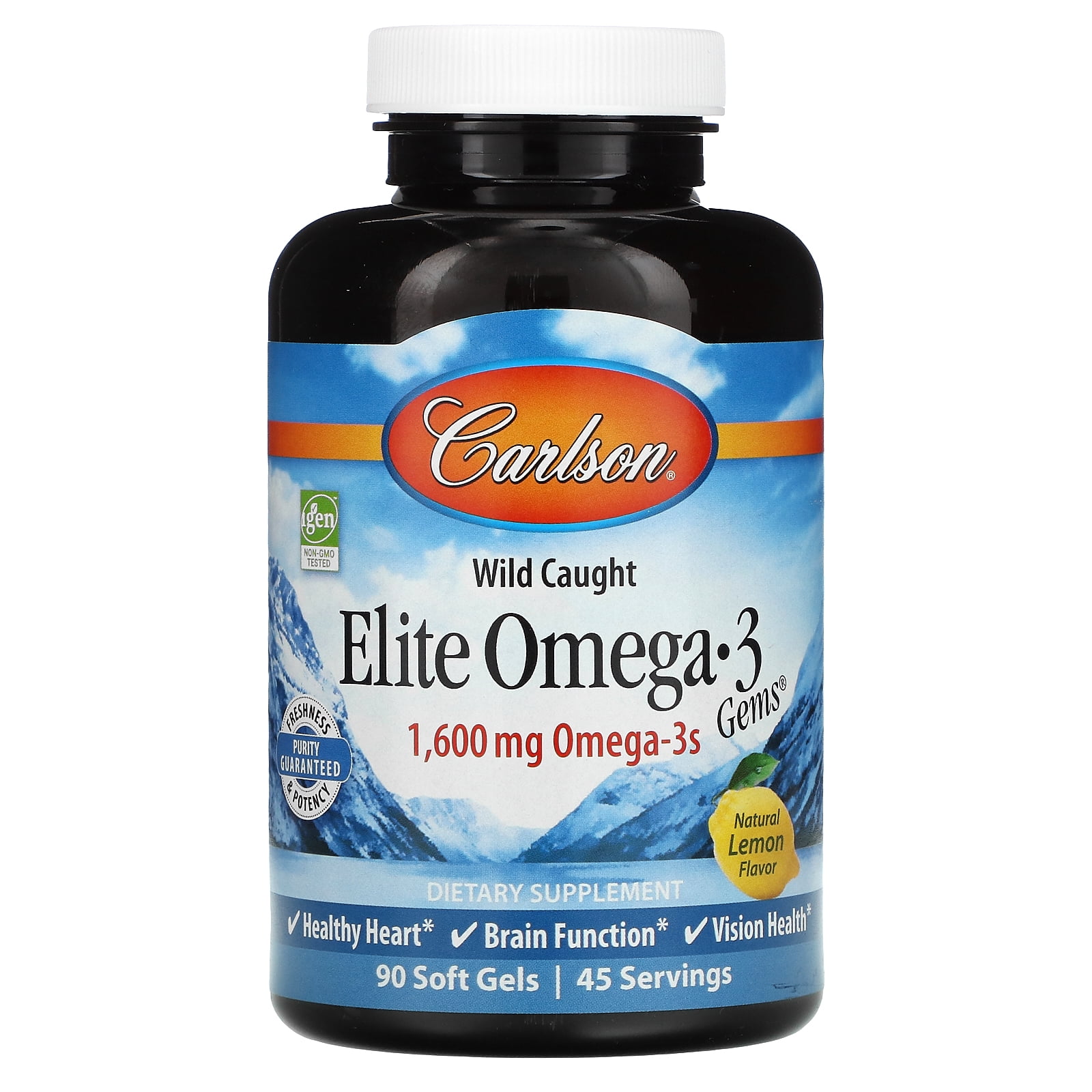 Carlson Wild Caught Elite Omega-3 Gems Softgels, 1600 Mg, Lemon, 90 + 30 Ct