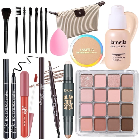 YBUETE Set de maquillaje Kit completo para niñas, adolescentes, mujeres, set de regalo de maquillaje que incluye sombra de ojos, base, colorete, lápiz de cejas, máscara, delineador de ojos, pinceles,