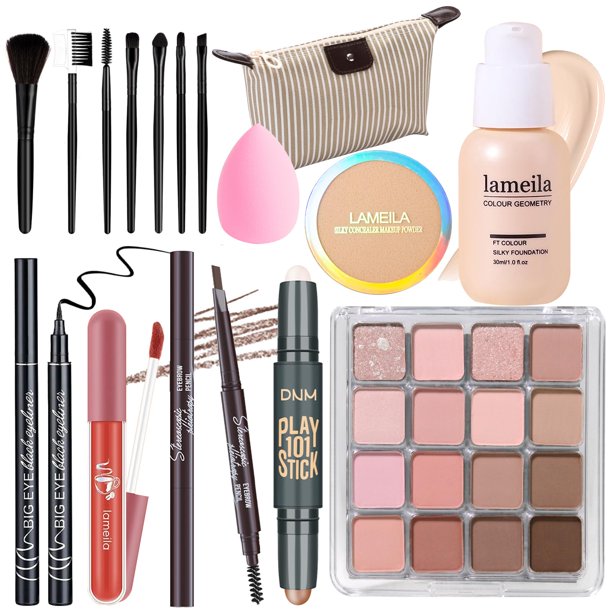 YBUETE Set de maquillaje Kit completo para niñas, adolescentes, mujeres, set de regalo de maquillaje que incluye sombra de ojos, base, colorete, lápiz de cejas, máscara, delineador de ojos, pinceles,