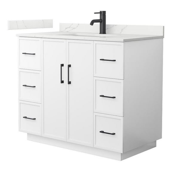 Elan TK 42" White Single Vanity & Giotto Quartz Top (1-Hole) & Black Trim