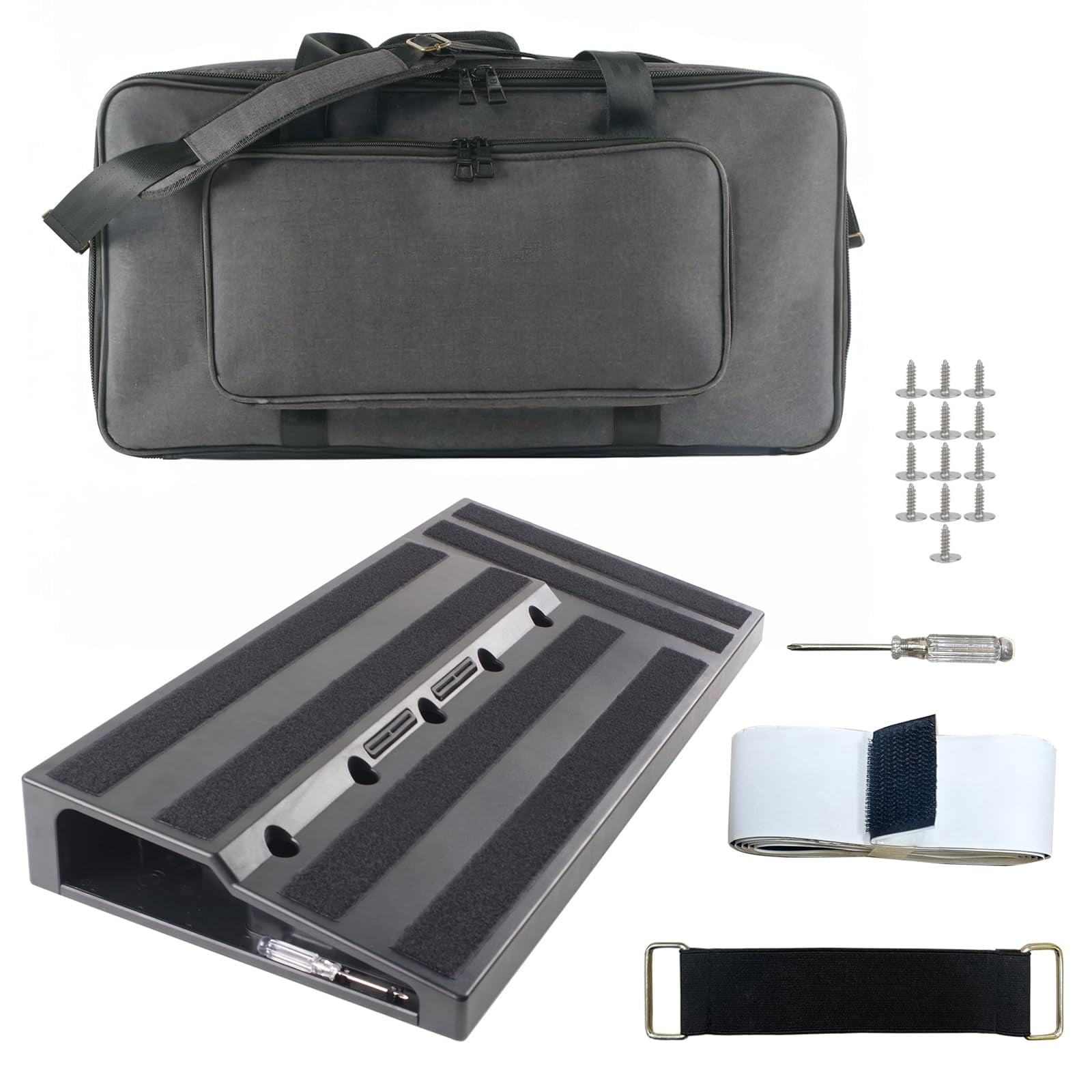 Kojooin Guitar Pedal Board 22.04" x 11.02" with Carrying Bag, Lightweight Aluminum Alloy Effects Pedalboard with Pedal Cables Adhesive Hookside Tape for Guitar Player Bands Studio