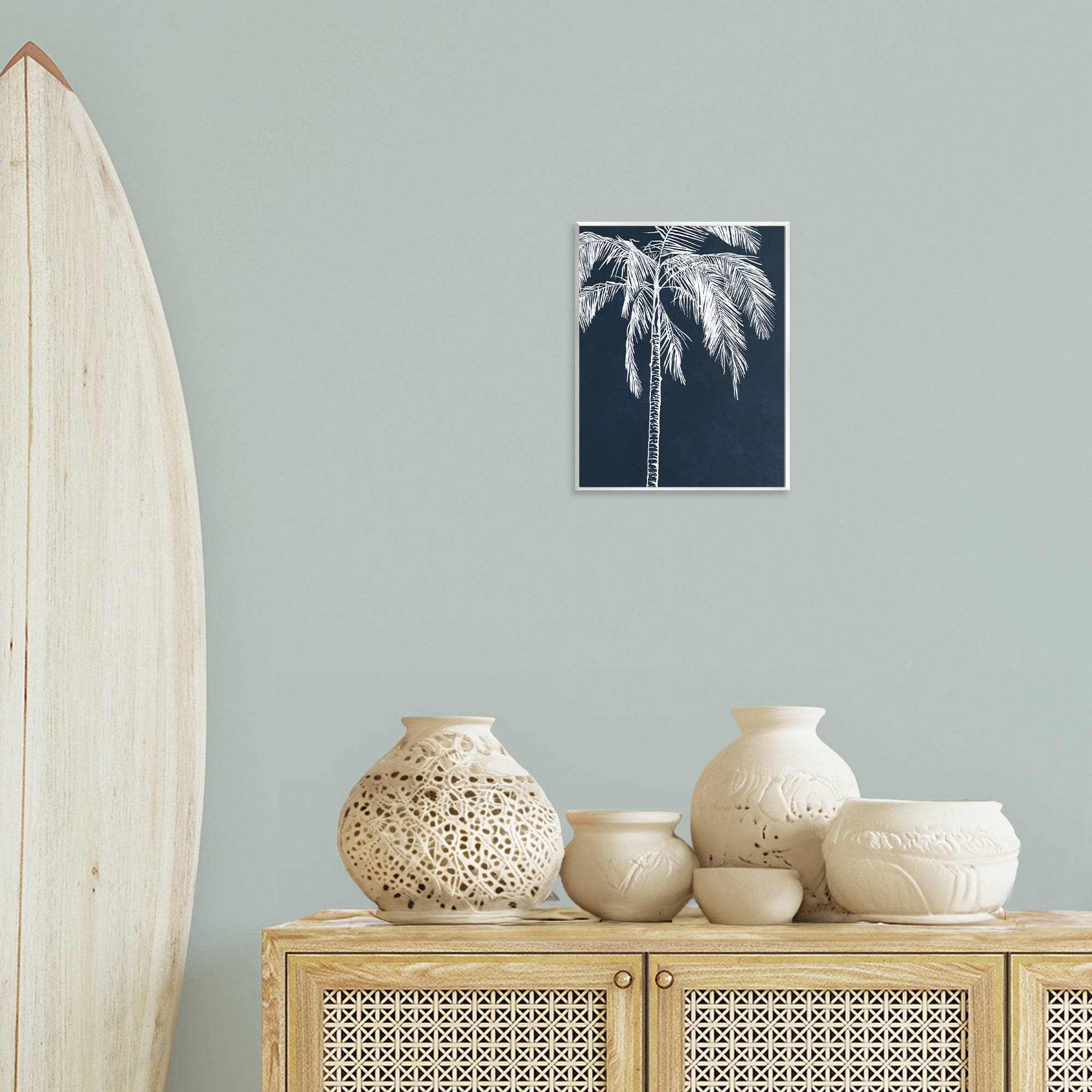 Stupell Industries White Outline Palm Tree Plants & Flowers Painting Unframed Art Print Wall Art, 11 x 14
