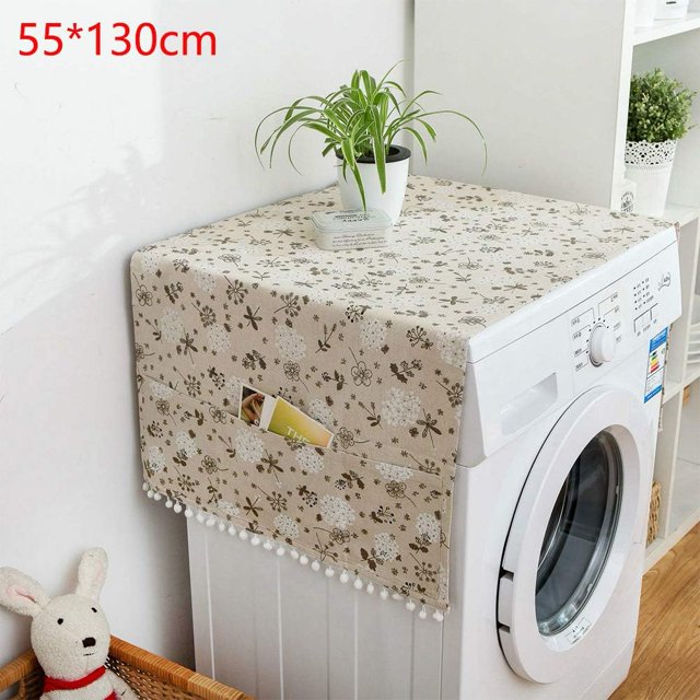 Funda para muebles con diseño geométrico de toalla para refrigerador, tela a prueba de polvo e impermeable, adecuada para lavadora y refrigerador (gris diente de león puerta simple (lavadora) 55*130)