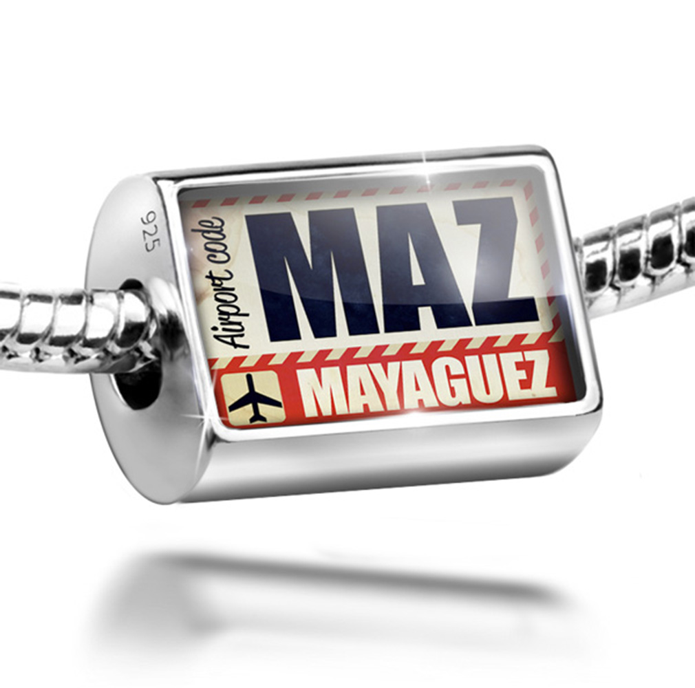 Neonblond Charm Airportcode MAZ Mayaguez 925 Sterling Silver Bead