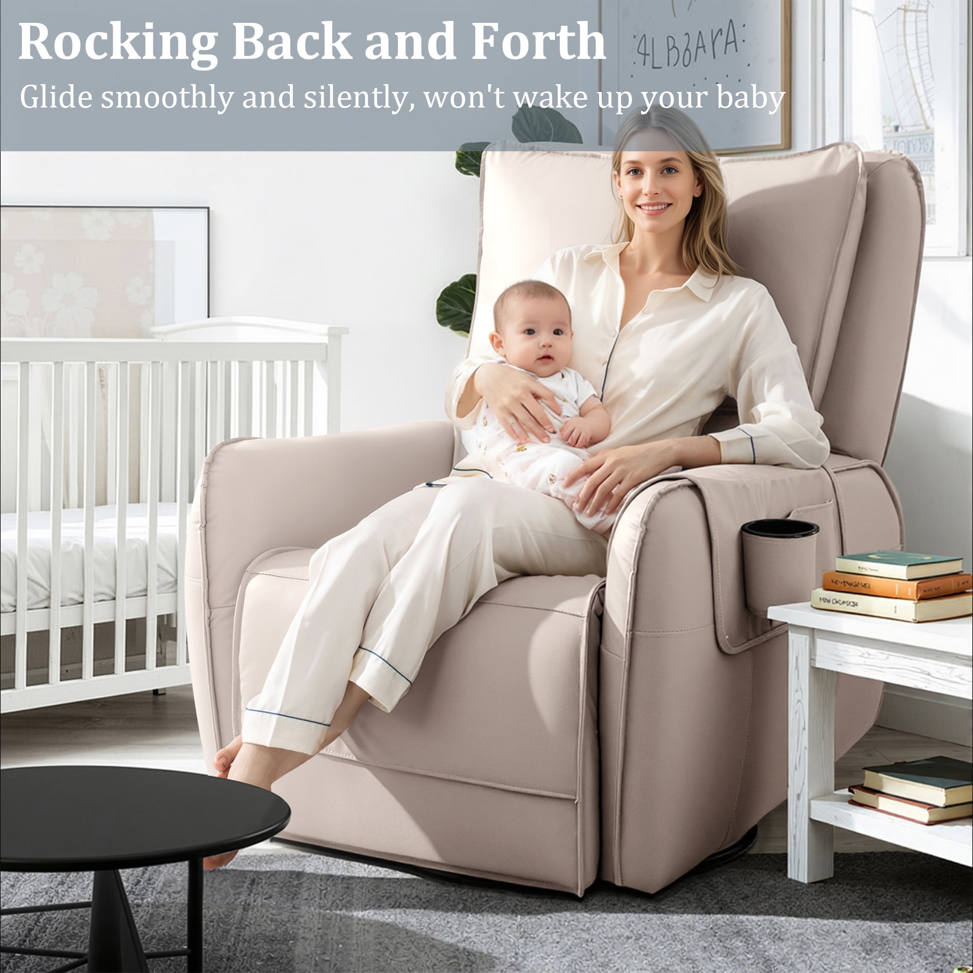 Power Recliner Rocking Chair Nursery Gliders, Electric Swivel Rocker Recliner Chair, Comfy Upholstered Living Room Reclining Chairs with Lumbar Support