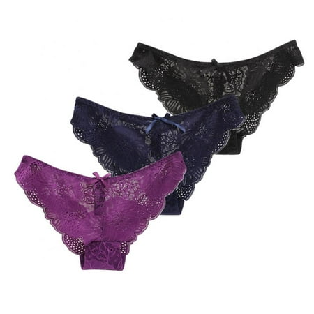 

3-Pack Women Low-rise Seamless Lace Panties Bow Bikini Panty Breathable Soft Stretch Underpants