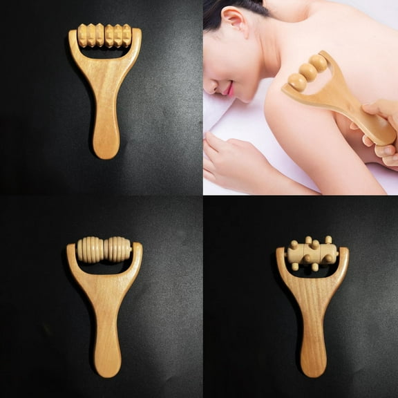 GIXUSIL 4 Pack Wooden Massage Roller, Muscle Roller Stick,Back Massage Roller, Muscle Belly Relief Tool for Cellulite/Muscle & Abdomen (Brown)
