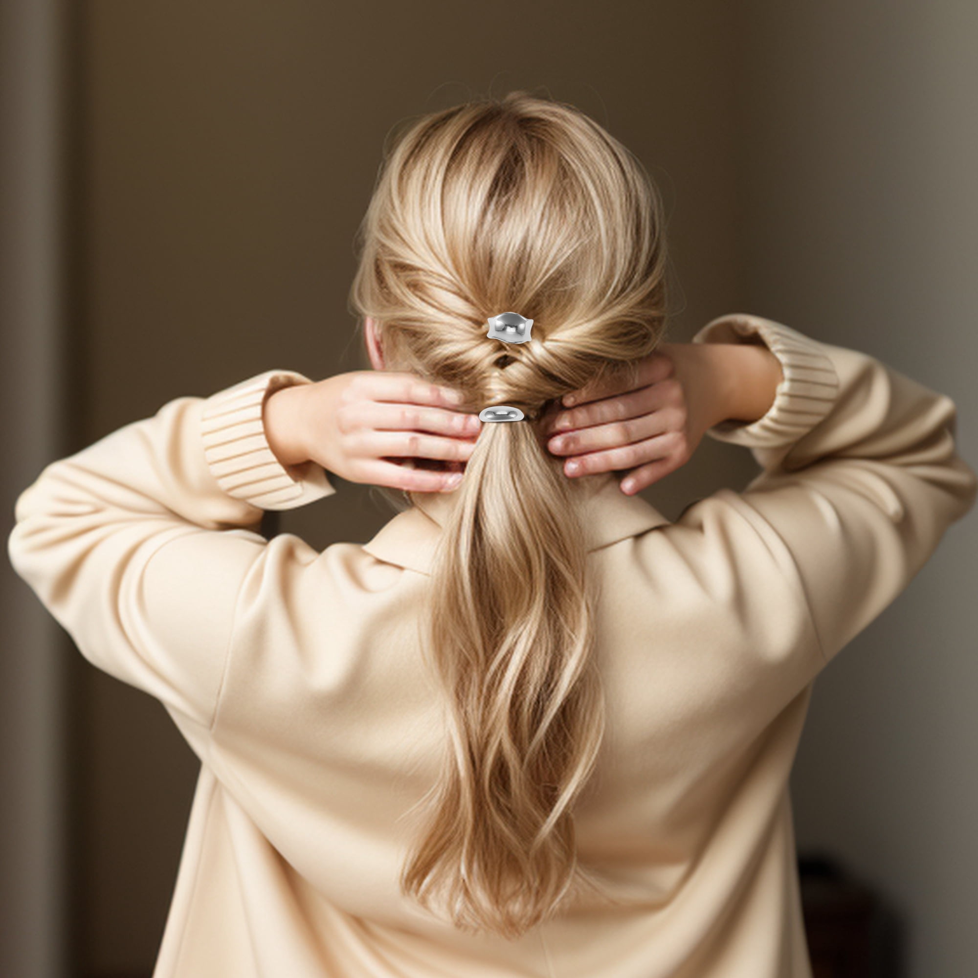 Unique Bargains 3 Pcs Ponytail Buckle Hair Clip for Women Silver Tone