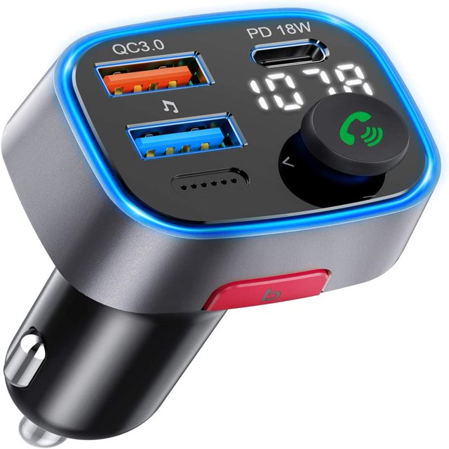 HLONK Bluetooth 5.0 FM Transmitter for Car QC3.0 & PD 18W Wireless Bluetooth FM Radio Adapter Bass Hi-Fi MP3 Music Player 3 Ports Car Charger with LED Backlight Hands-Free Calling Sir