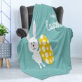 thumbnail image 4 of Easter Bunny Soft Flannel Fleece Throw Blanket, Illustration of Easter Rabbit Holding a Dyed Egg, Cozy Plush for Indoor and Outdoor Use, 50" x 70", Seafoam Mustard, by Ambesonne, 4 of 5