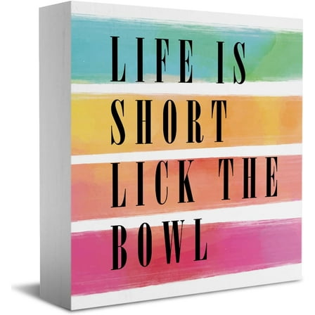 Zomyto 7"x7" Kitchen Signs Life Is Short Lick The Bowl Sign Wooden Box Funny Bathroom Signs Above Cabinet Decor Kitchen Decor Bathroom Decorations Kitchen Decor and Accessories