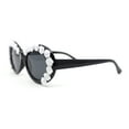 thumbnail image 3 of Womens Iridescent Rose Flower Stud Oval Mod Fashion Sunglasses All Black, 3 of 4
