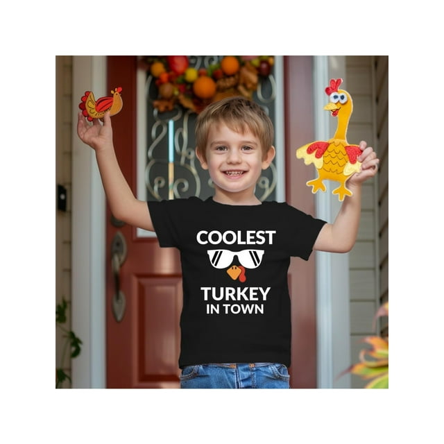 Thanksgiving Shirt Boys Girls Cute Turkey Graphic T-Shirt Thankful Cotton Short Sleeve Tee 1-10 Years