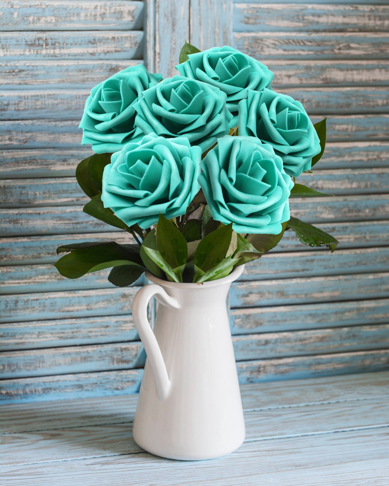 50 PCS Dark Turquoise Artificial Flowers Real Looking Faux Foam Fake Roses with Stems for Wedding Decoration Bridal Shower Centerpieces Arrangements Party Tables Decor