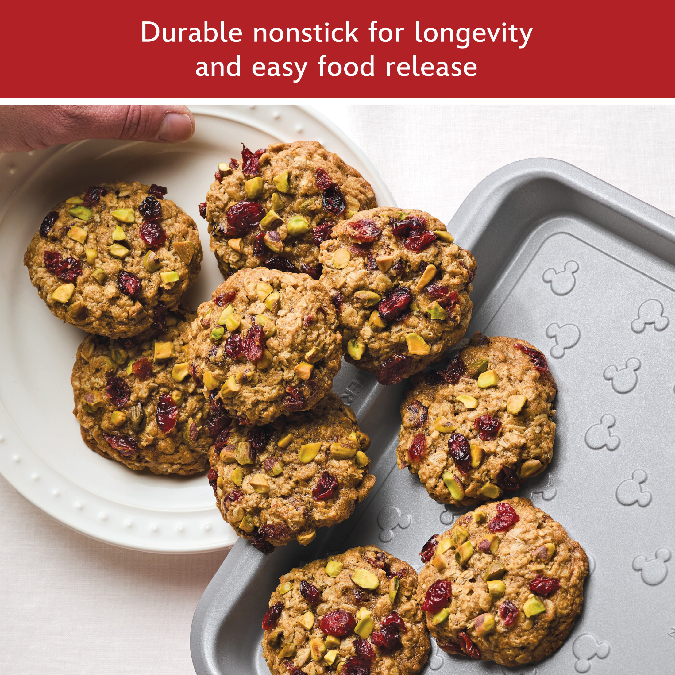 Farberware Disney Bake with Mickey Mouse 10x15 Inch Nonstick Cookie Pan / Baking Pan, Dishwasher Safe and Oven Safe to 450°F, Red