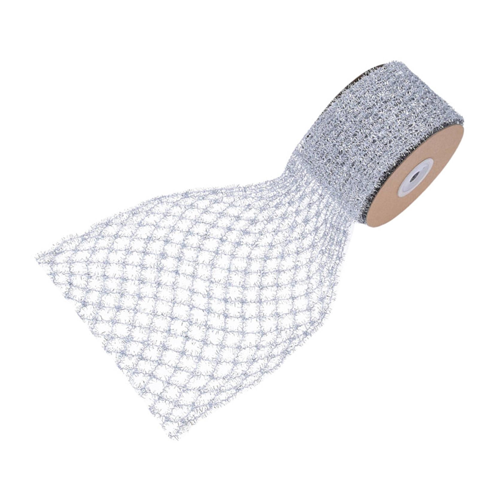 Yunhgft 1 Roll Glitter Wired Ribbon Home Decoration Stretchable Sparkling Trim Christmas Silver