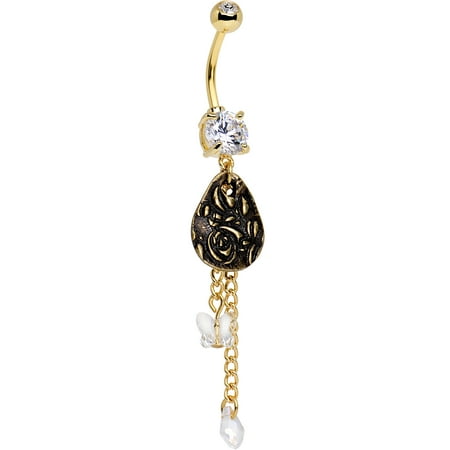 Fossil Candy - Body Candy Handcrafted Steel Yellow Rose Fossil Dangle Belly Ring Created with Swarovski Crystals