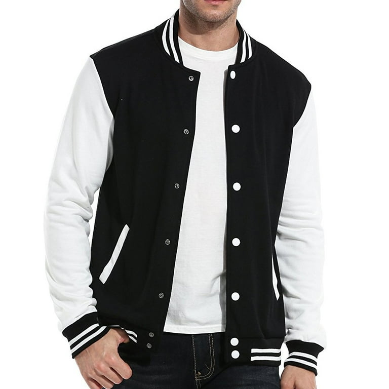 Men's Classic Snap Button Vintage Baseball Letterman Varsity