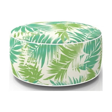 Fabritones Inflatable Footstool Ottoman Green Leaves Round 21x9 Inch Patio Foot Stools and Ottomans Portable Footrest Used for Outdoor Camping Home Yoga Foot Rest