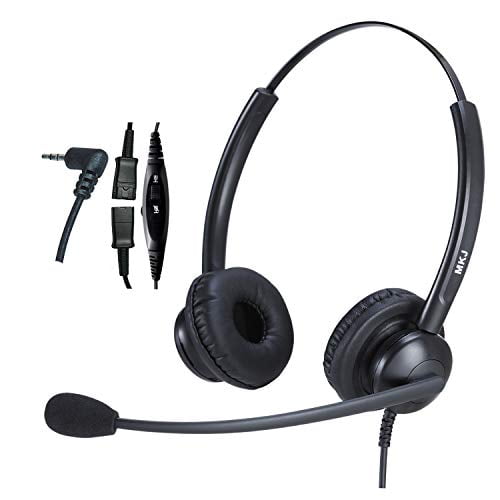 MKJ Casque 2.5mm pour Téléphone Sans Fil Panasonic DECT KX-TCA430 KX-TGF574 Centre d'Appels Filaire Bureau avec Microphone Antibruit pour Cisco SPA 303G 508G 525G Uniden Vtech DS6151