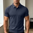 thumbnail image 6 of Men Geometric Embossed Polo Shirt, Cooling Breathable Short Sleeve Lapel Collar 3 Button Business Casual Summer Top Size 3XL Navy, 6 of 7