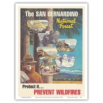 Prevent Wildfires - San Bernardino National Forest - Vintage Travel Poster c.1960s - Master Art Print (Unframed) 9in x 12in