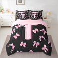 thumbnail image 2 of Feelyou Pink Initial T Letter Bedding Comforter Set 7pcs, Princess Cartoon Ribbon Queen Bedding Sets, Fashion Buffalo Bowknot Reversible Queen Sheet Sets, Ultra Soft Bedroom Decor, 2 of 7