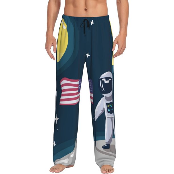 Fotbe Astronaut With USA Flag Pantalones de Pijama para Hombre, Pantalones de Dormir, Pantalones de Casa con Cintura Ajustable y Bolsillos-3X-Large