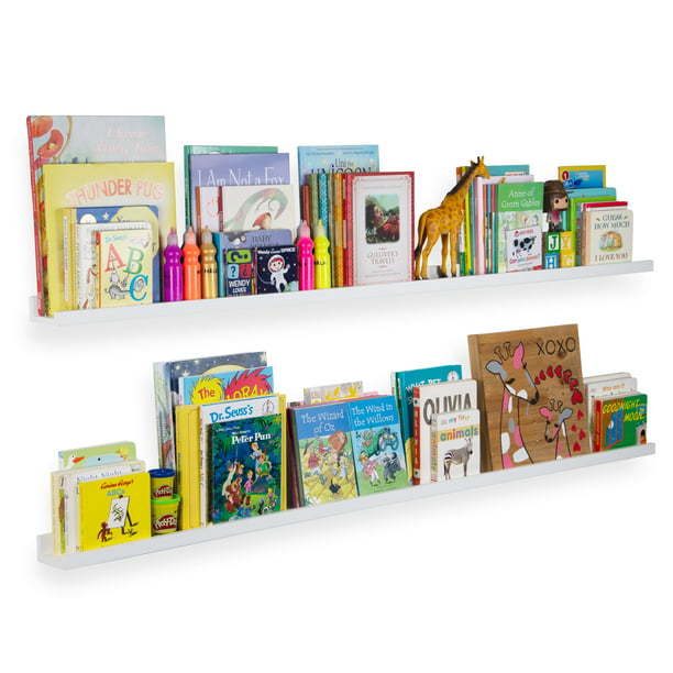 Wallniture Denver 60 Long Wall Shelves, White Floating Bookshelves Nursery