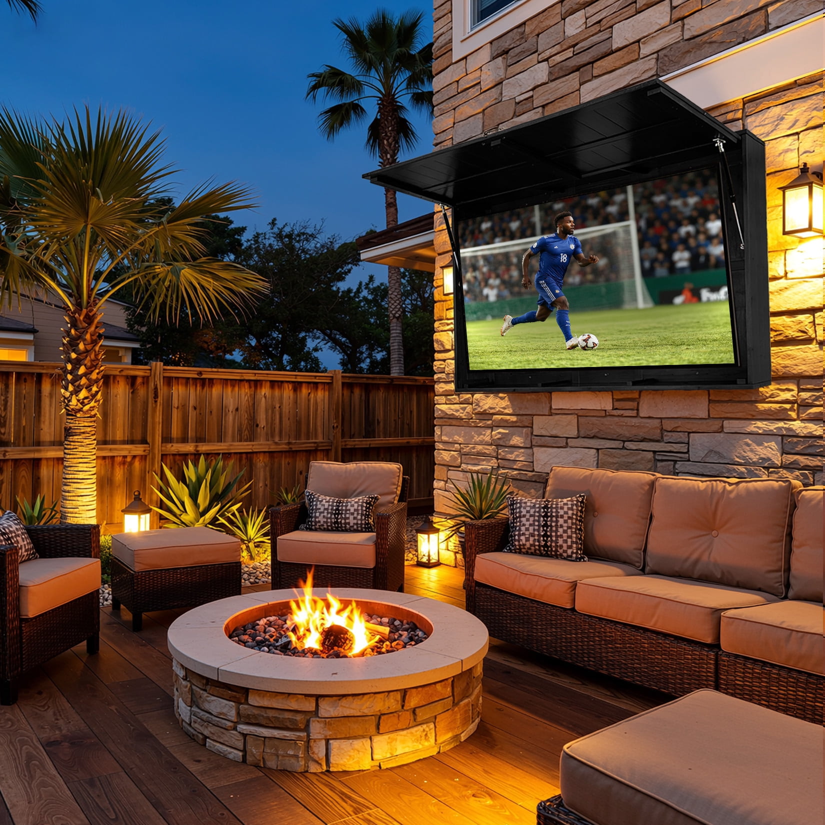 Outdoor TV Hard Cover, Solid Wood Weatherproof TV Enclosure w/ Wall Mounting Bracket , 600D Oxford Outdoor TV Cover (Fits 32-55 Inches), Black