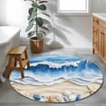thumbnail image 4 of Round Area Rug 4ft, Summer Beach Starfish Shell Non-Shedding Washable Area Rug, Blue Ocean Abstract Style Non Slip Low-Profile Circle Rugs for Living Room, Bedroom Dining Room, 4 of 9