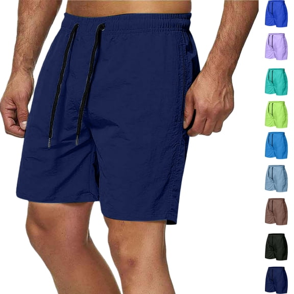 Vibrex Running Shorts Men, Men's Versatile Five Minute Drying Shorts Solid Color Beach Shorts Sports And Fitness Shorts, Navy_3XL