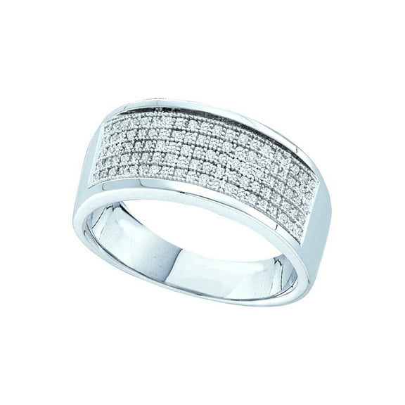 10k White Gold Mens Round Diamond Micropave Wedding Anniversary Band Ring 1/3 Cttw