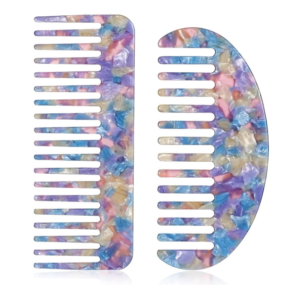OPALESQUE 2PCS Mini Wide Tooth Comb, Portable Acetic acid Comb,Travel size, Detangling Combs for Thick Curly Wavy Hairs, Wet or Dry Straight Hairs,for Women and Men,Violet