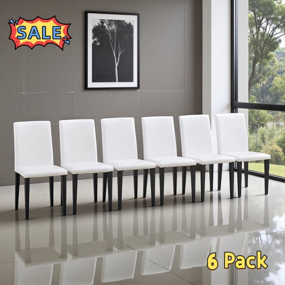Tcbosik 6 Pack Dining Chairs, PU Leather Upholstered Kitchen Chair with Metal Legs, Side Chair for Kitchen, Bedroom, Living Room, Easy Assembly, White Black