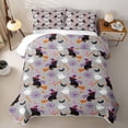 thumbnail image 2 of Homewish Cartoon Witch Cat Quilt King for Girls, Halloween Spooky Animal King Coverlet Set, Light Gray, 3-Piece 1 Bedspread and 2 Pillowcases, 2 of 7
