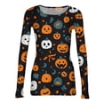 thumbnail image 5 of Womens Halloween Shirts Stretch Crewneck Long Sleeve Knit Tops Pumpkin Bat Print Holiday Tee Top, 5 of 5