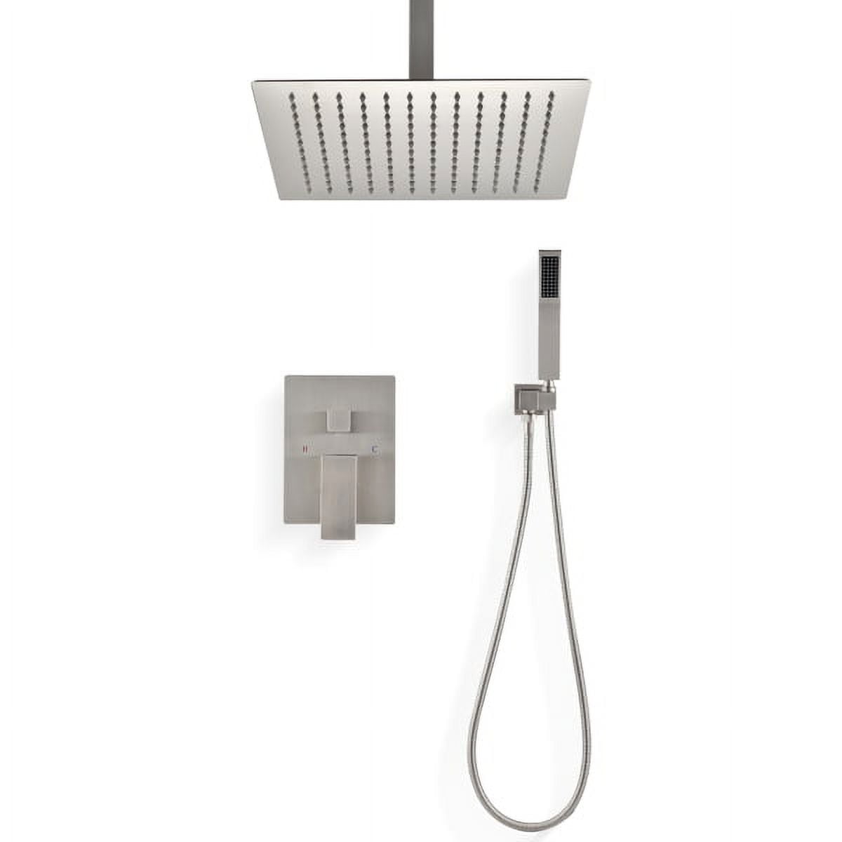 16" Ceiling-Mounted Shower System – Brushed Nickel Stainless Steel Rainfall Shower Head & Handheld Sprayer, Brass Combo with Air-In Tech for Low Pressure
