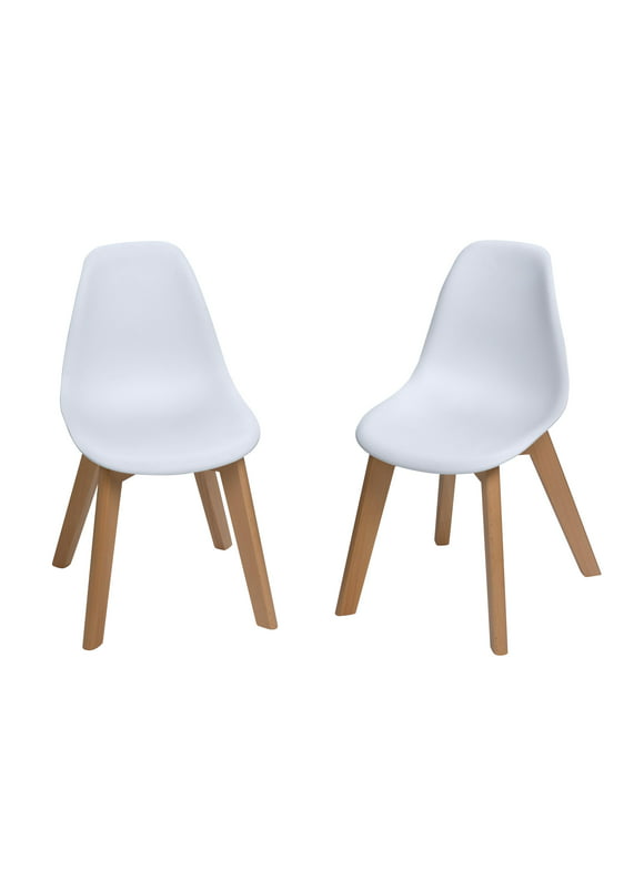 Modern Kids Chairs with Beech Legs (Set of 2 White Chairs)