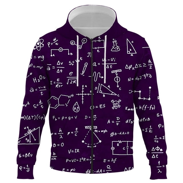 Sudadera con capucha y cremallera de fórmula matemática con impresión 3D para primavera y otoño, informal, de manga larga, de gran tamaño, para hombre