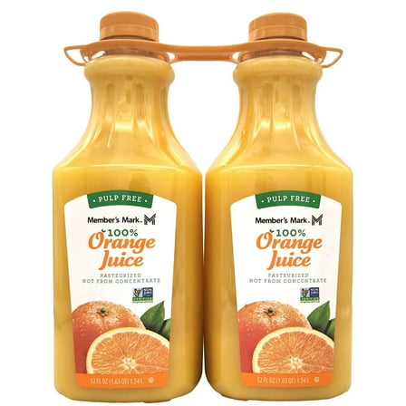 Generic 100% Orange Juice, Pulp-Free, 52 fl oz Bottles, 2 Pack