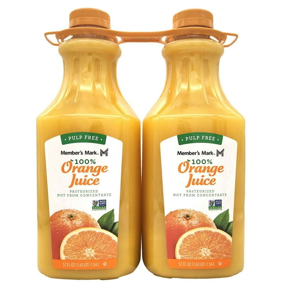 Generic 100% Orange Juice, Pulp-Free, 52 fl oz Bottles, 2 Pack