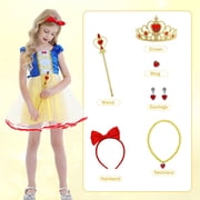 Jurebecia Princess Dress Royal Storybook up Puffed Sleeves & Tulle Skirt Birthday Party Costume Tulle Skirt 4-5 Years