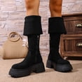 thumbnail image 4 of Women Platform Knee‑High Boots, Suede Fold‑Over Tall Boots with Metal Buckle Strap, Round‑Toe Chunky Block Heel Lug Sole Winter Boots, 4 of 8