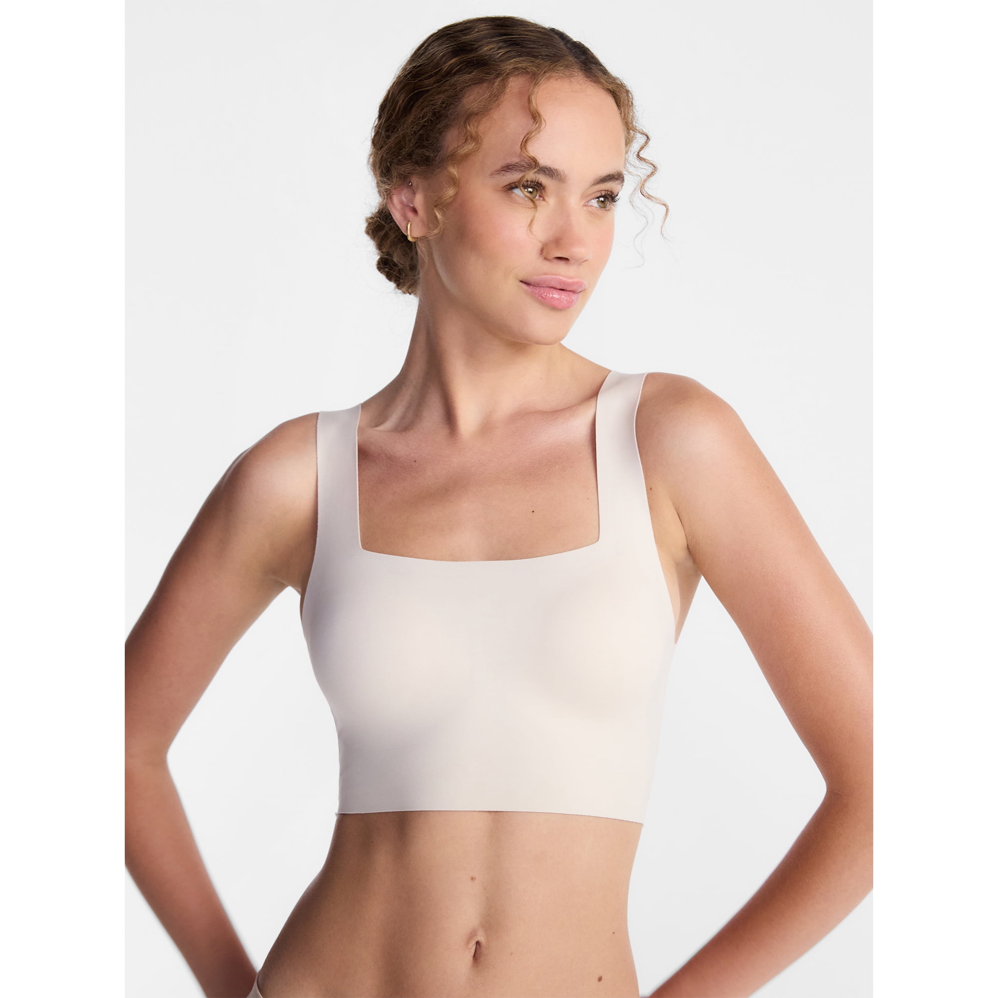 Joyspun Women’s Wire-Free Bonded Longline Square Neck Bra, Sizes XS-XXXL