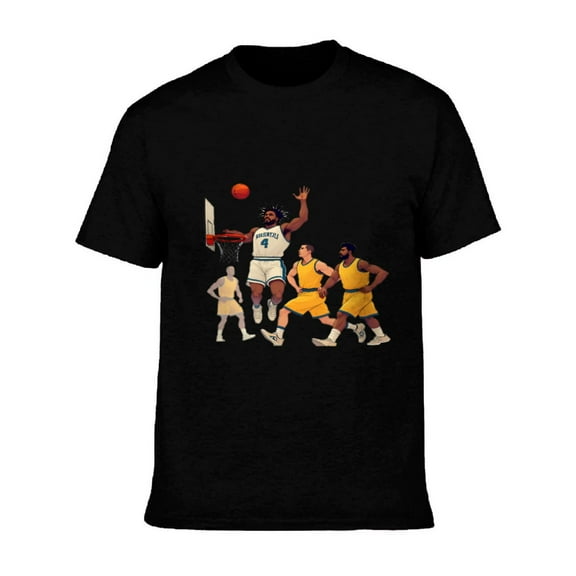 Men's Cotton Short Sleeve T-Shirt - Dynamic Basketball Action Design Featuring Player in White with Number 7 Perfect for Sports Enthusiasts