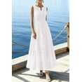 thumbnail image 4 of PRETTYGARDEN Summer Dresses for Women Sundresses Sleeveless V Neck Eyelet A Line Flowy Beach Vacation Spring Maxi Dress, 4 of 9